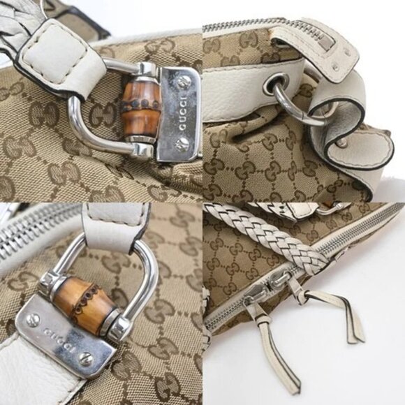 GUCCI Logo GG Pattern Bamboo Shoulder Bag Canvas Leather Brown White SHW 80EG214 - Picture 9 of 15